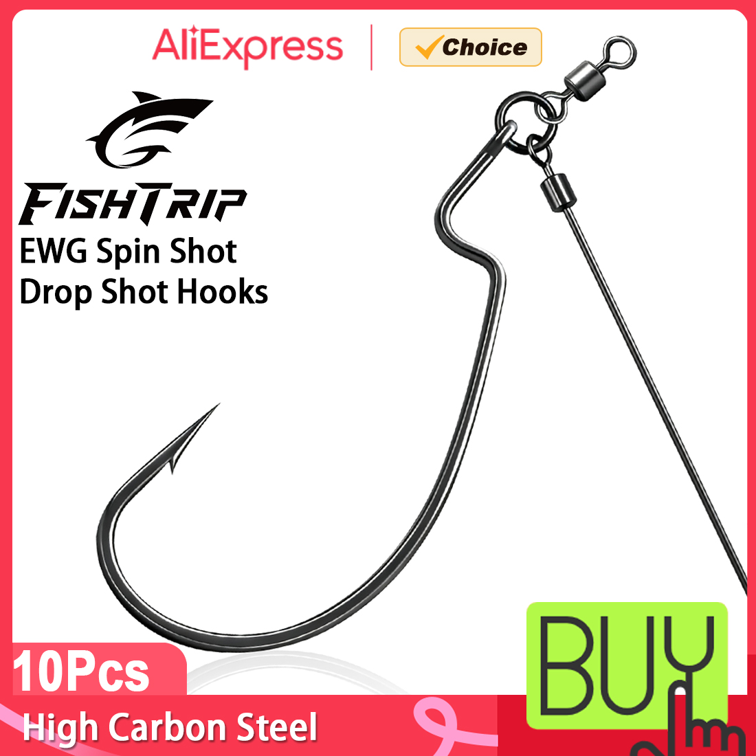 Fishing Swivel Connector - FishTrip 10 Stück Drop-Shot-Rig-Haken mit Anti-Biss-Stahldraht,