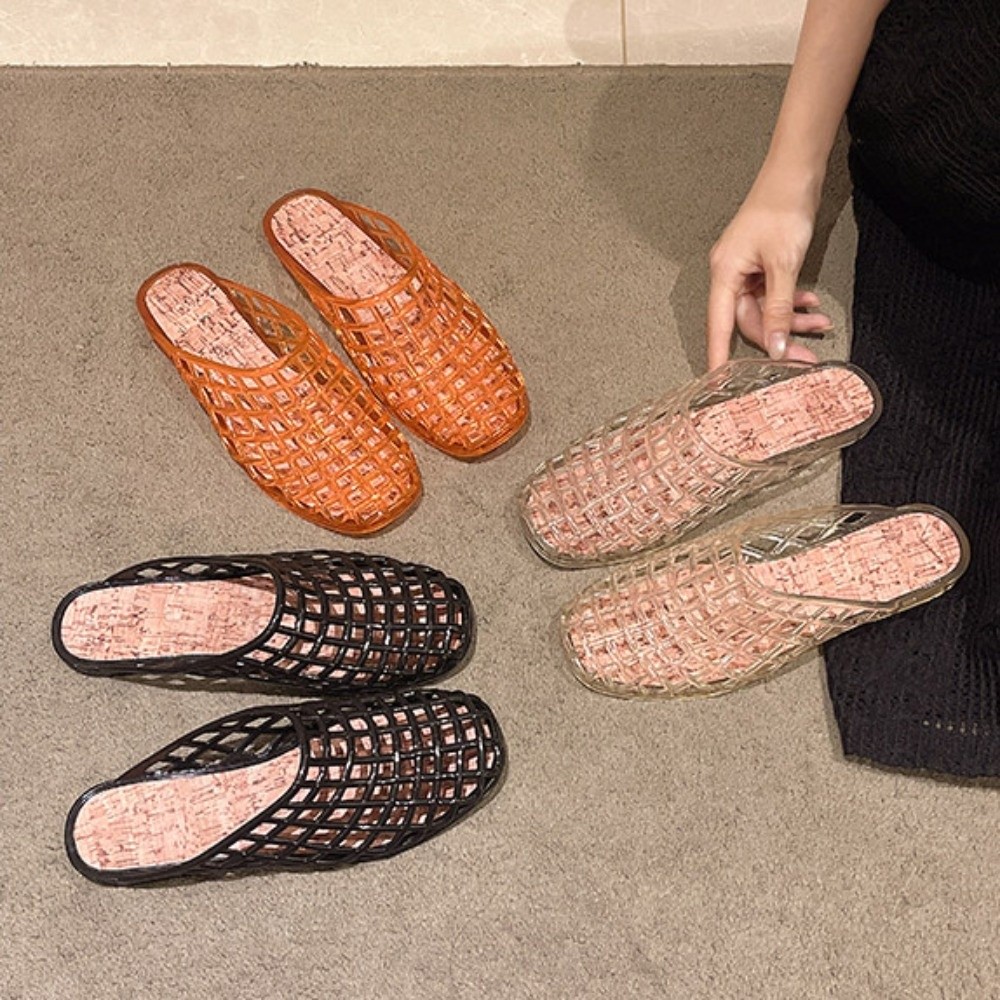 Fishing Net - Runde PVC-Kristall-Slipper, weiche, transparente Fischernetz-Jelly-Sandalen, flache,